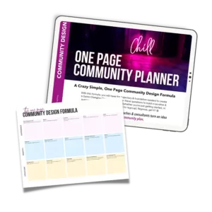Mockup image of One Page Community Planner cover page & design formula